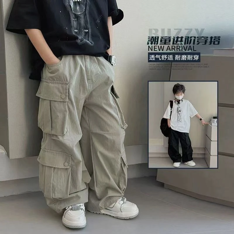 男女童纯棉裤子2025新款中大童深秋工装裤儿童洋气男女孩宽松长裤