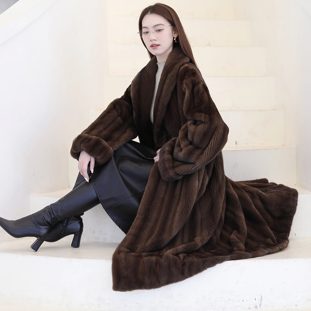 新款机开全抽貂皮大衣女长款水貂整貂大衣海宁100%真貂进口外套