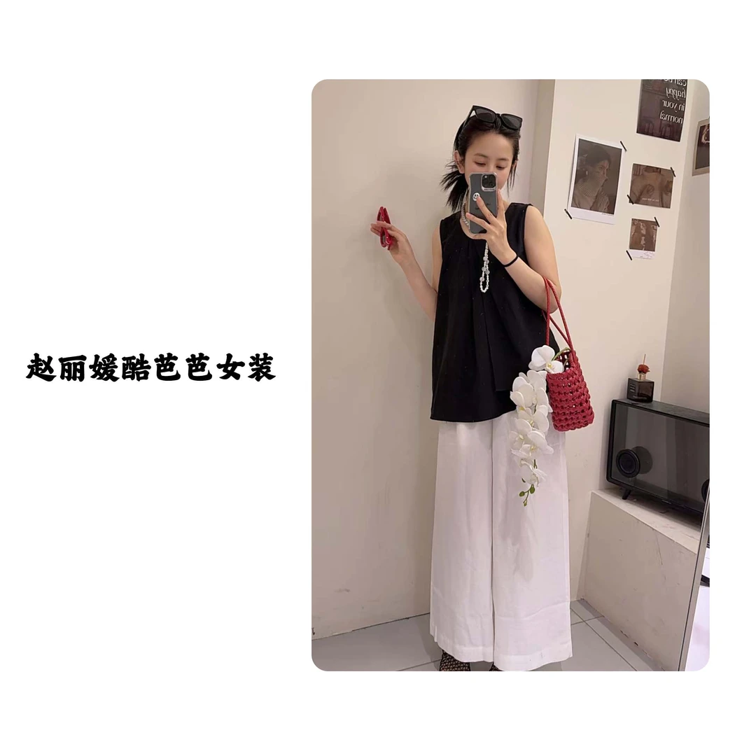 2025春季新款韩版时尚气质百搭显瘦松紧腰阔腿直筒裤女休闲九分裤