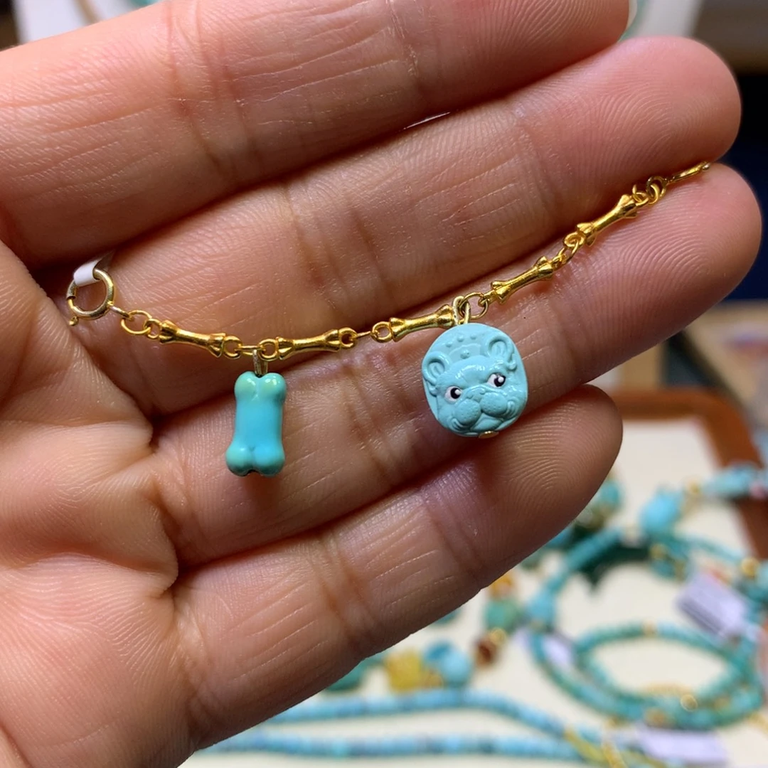 绿松石银S925镀金镶嵌半链