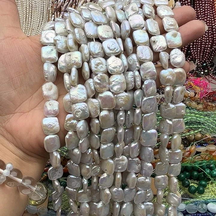 玛瑙/玉髓未镶嵌珠宝半成品一条12mm左右方片巴洛克珍珠