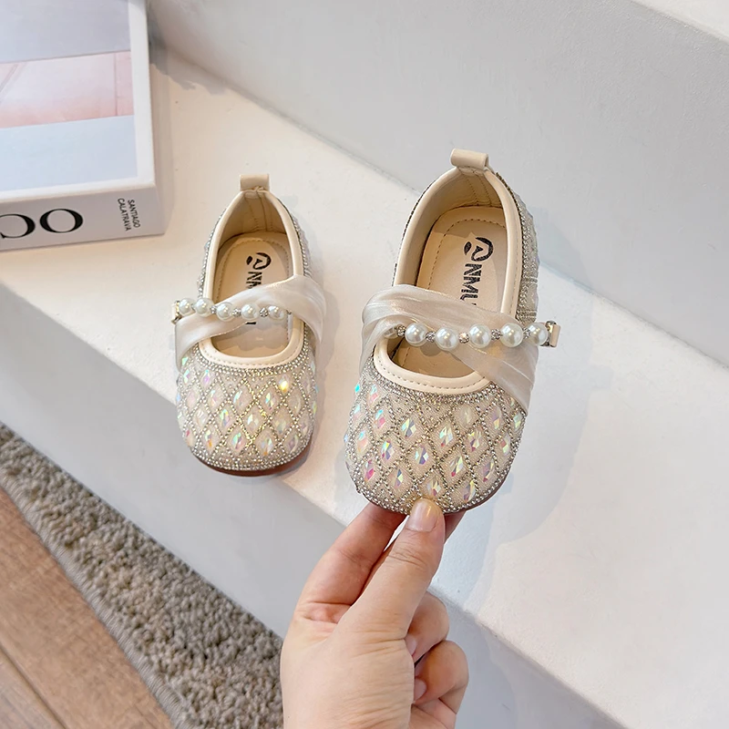 女童亮片水钻小皮鞋2025春秋新款女宝宝鞋子韩版豆豆鞋儿童公主鞋