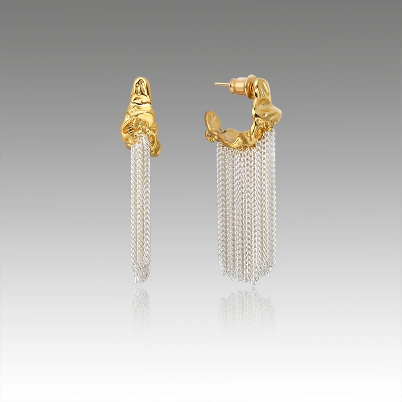 铜合金耳饰 【巴黎鎏影】欧美ins风金属几何流苏耳坠气质百搭0261