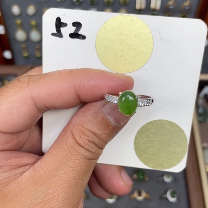 和田玉（碧玉）戒指银S925镶嵌和田玉52