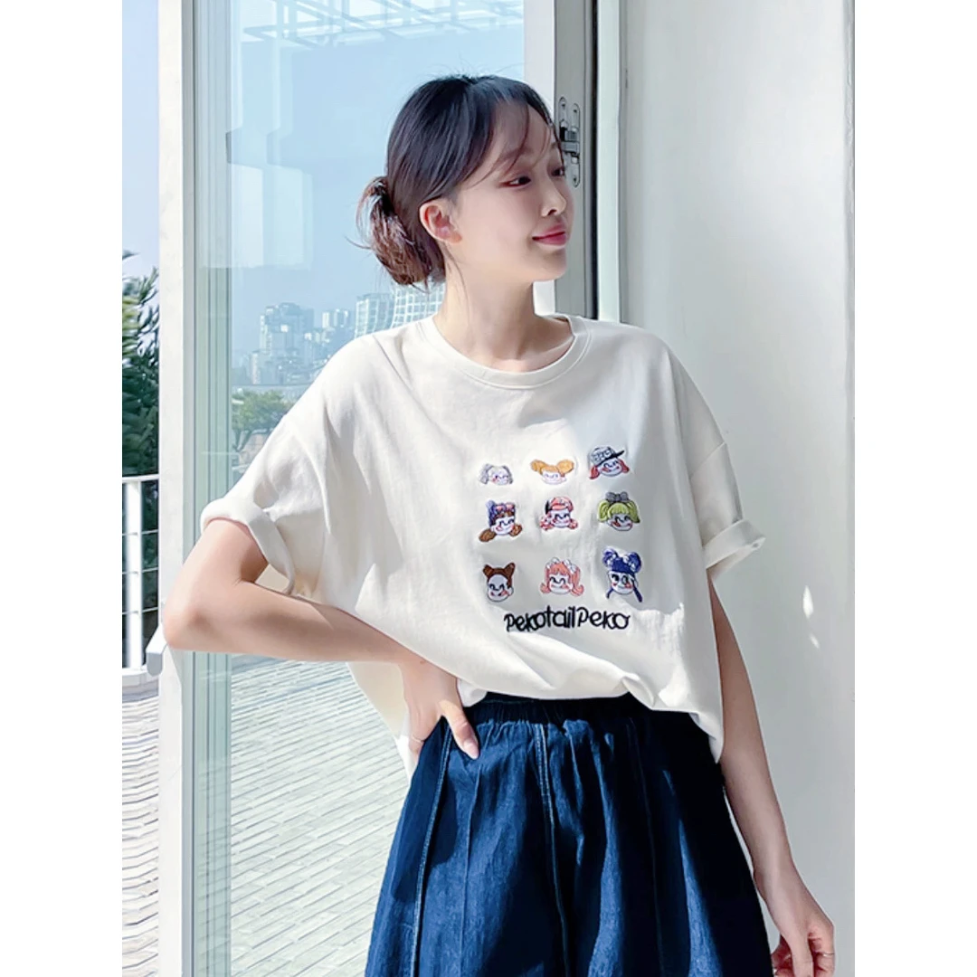 妮妮家682578夏季新品可爱卡通娃娃图案圆领短袖T恤