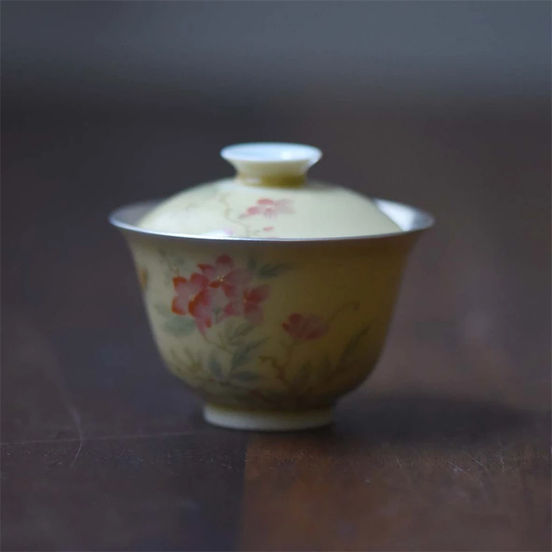 YYSF8023[学茶严选]宣纸凌霄花银彩盖碗茶杯茶器