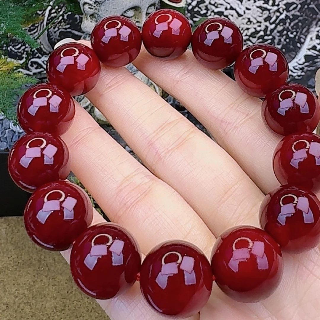 【九华大·愿】1.5高冰单圈木串本年红色男女手串