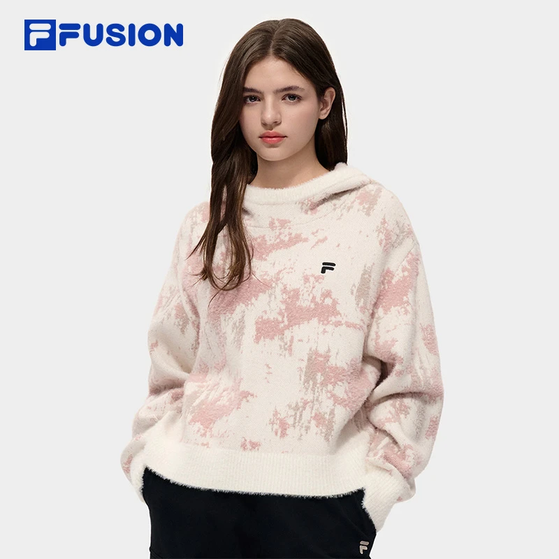 FILA斐乐女子连帽编织衫秋冬新款保暖舒适休闲上衣T11W613403F