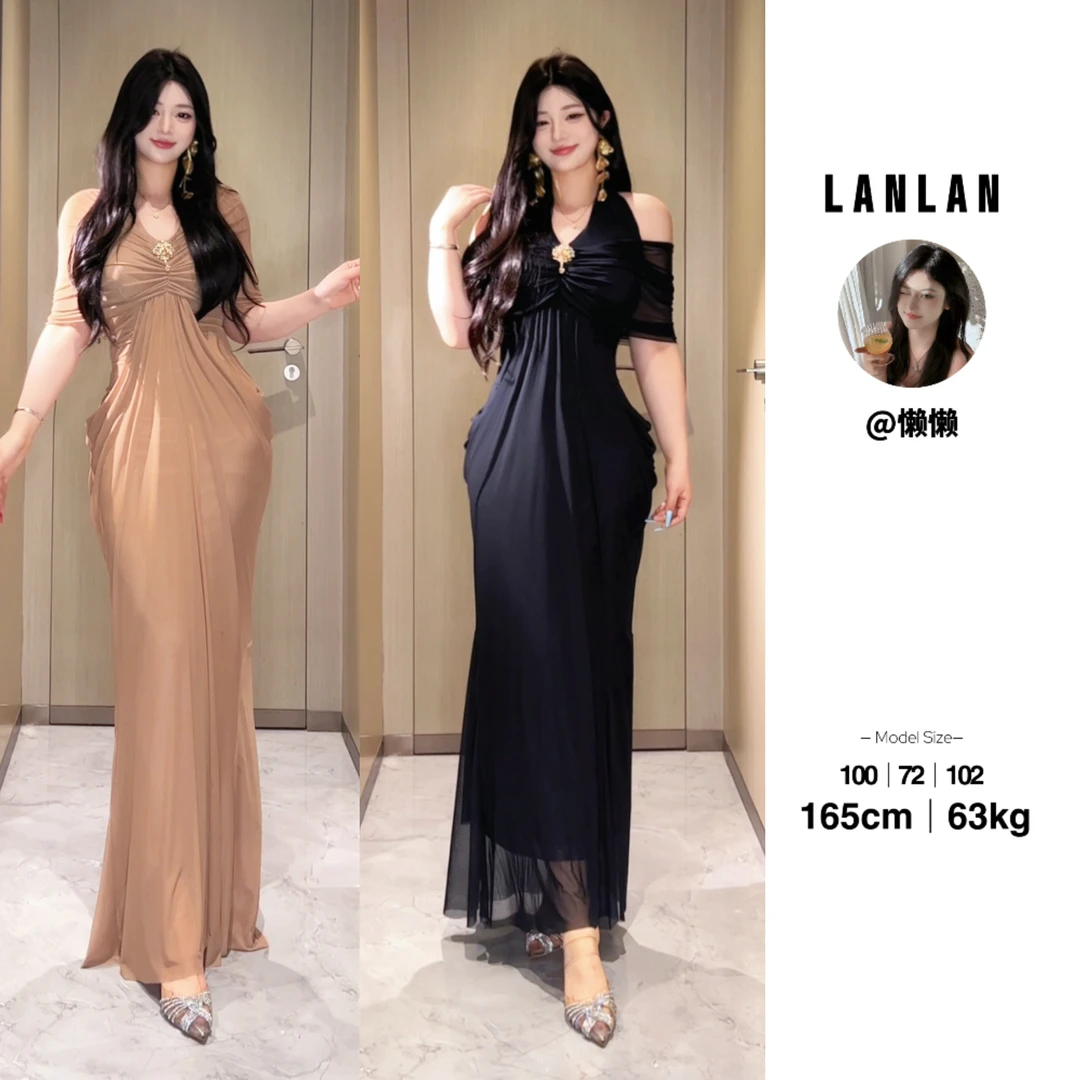 Lanlan-【拾光印记】法式纯欲性感挂脖无袖连衣裙收腰显瘦长裙