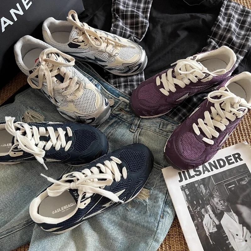 运动鞋女2025夏季新款超火轻便百搭厚底女鞋透气网面休闲阿甘鞋子