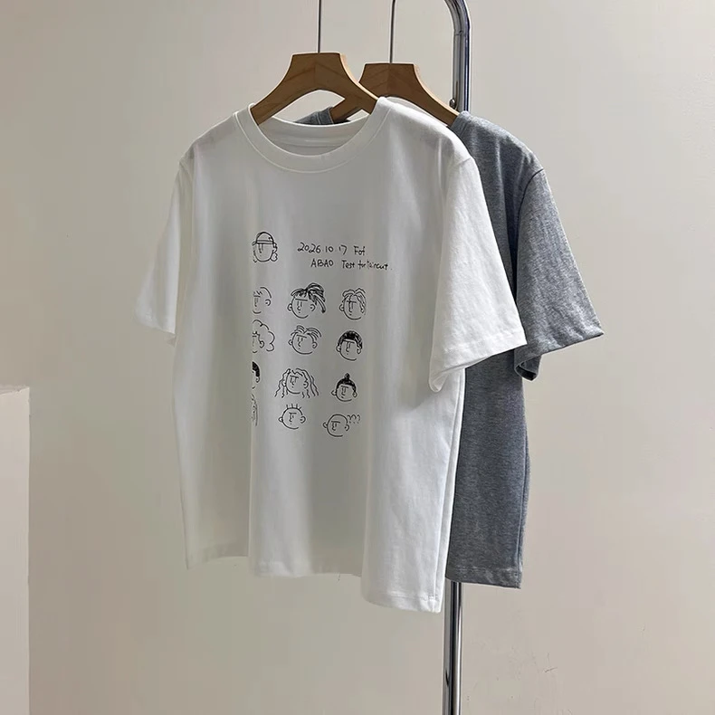 【简笔小人】韩系趣味简约减龄短袖正肩显瘦百搭休闲气质棉半袖T恤