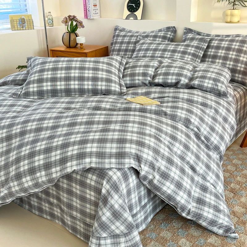 爱锦灰/A类100%色织全棉四件套四件套纯棉100%全棉高档适合裸睡