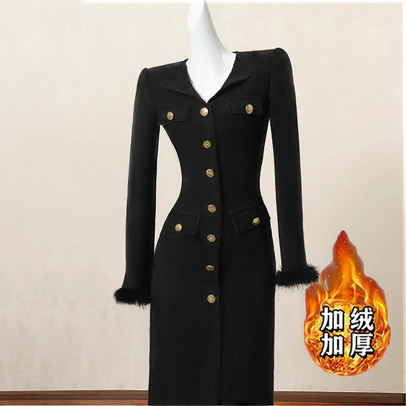 2025秋冬季新款法式复古长袖连衣裙女长裙设计感礼服裙子D4414