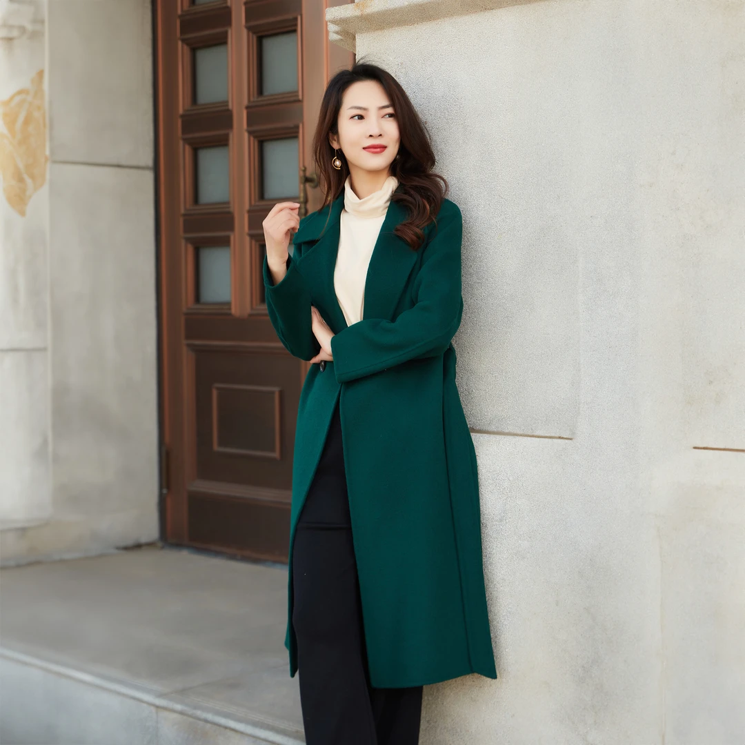 DFWOOLEN秋冬上新2025新款修身显瘦女士气质双面羊毛大衣秋冬外套