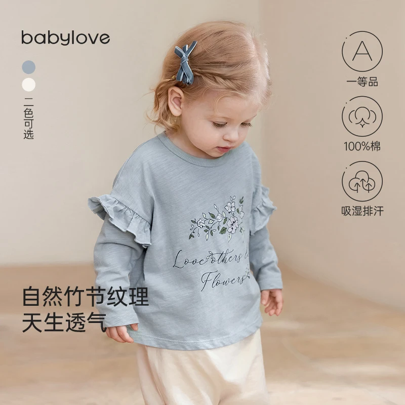 babylove*junejunior女童上衣春季新款纯棉t恤甜美百搭洋气卫衣