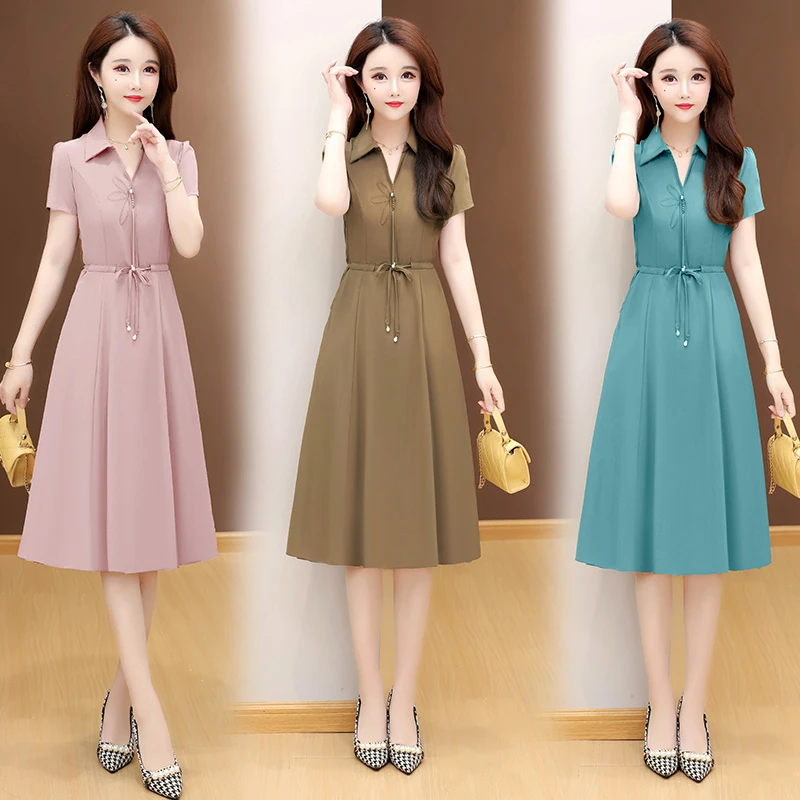 连衣裙女款高贵气质中年妈妈装品质女装阔太太减龄显瘦过膝长裙子