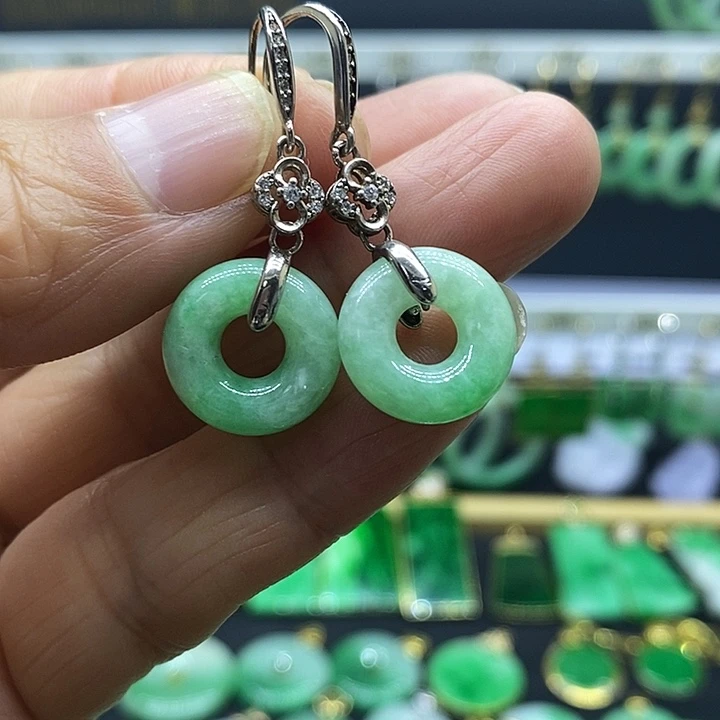 翡翠银S925镀金镶嵌耳饰耳坠