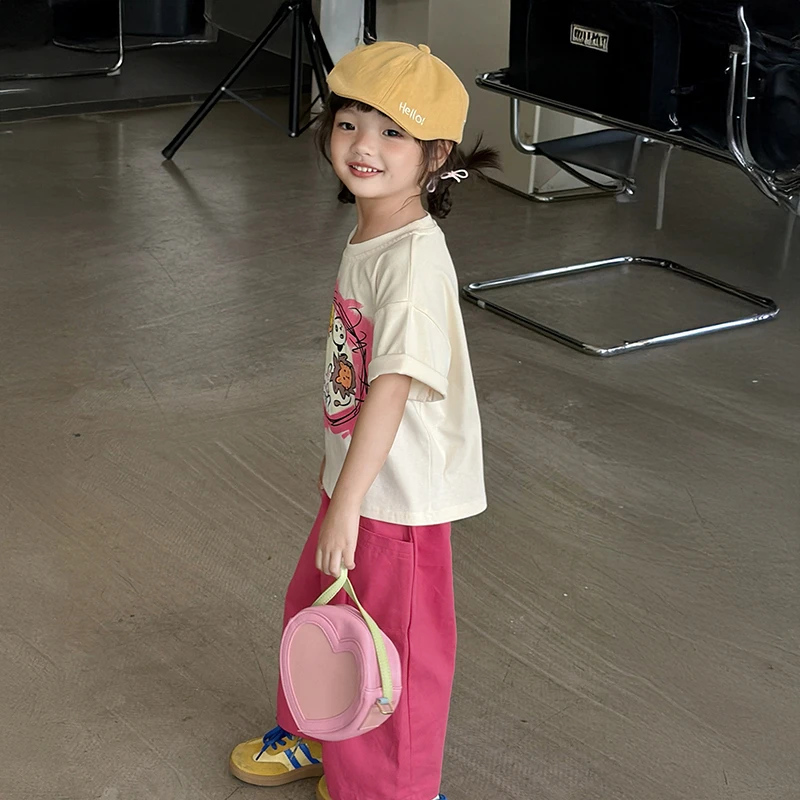 女童宽松休闲套装2025新款网红洋气女孩工装裤儿童夏装短袖两件套