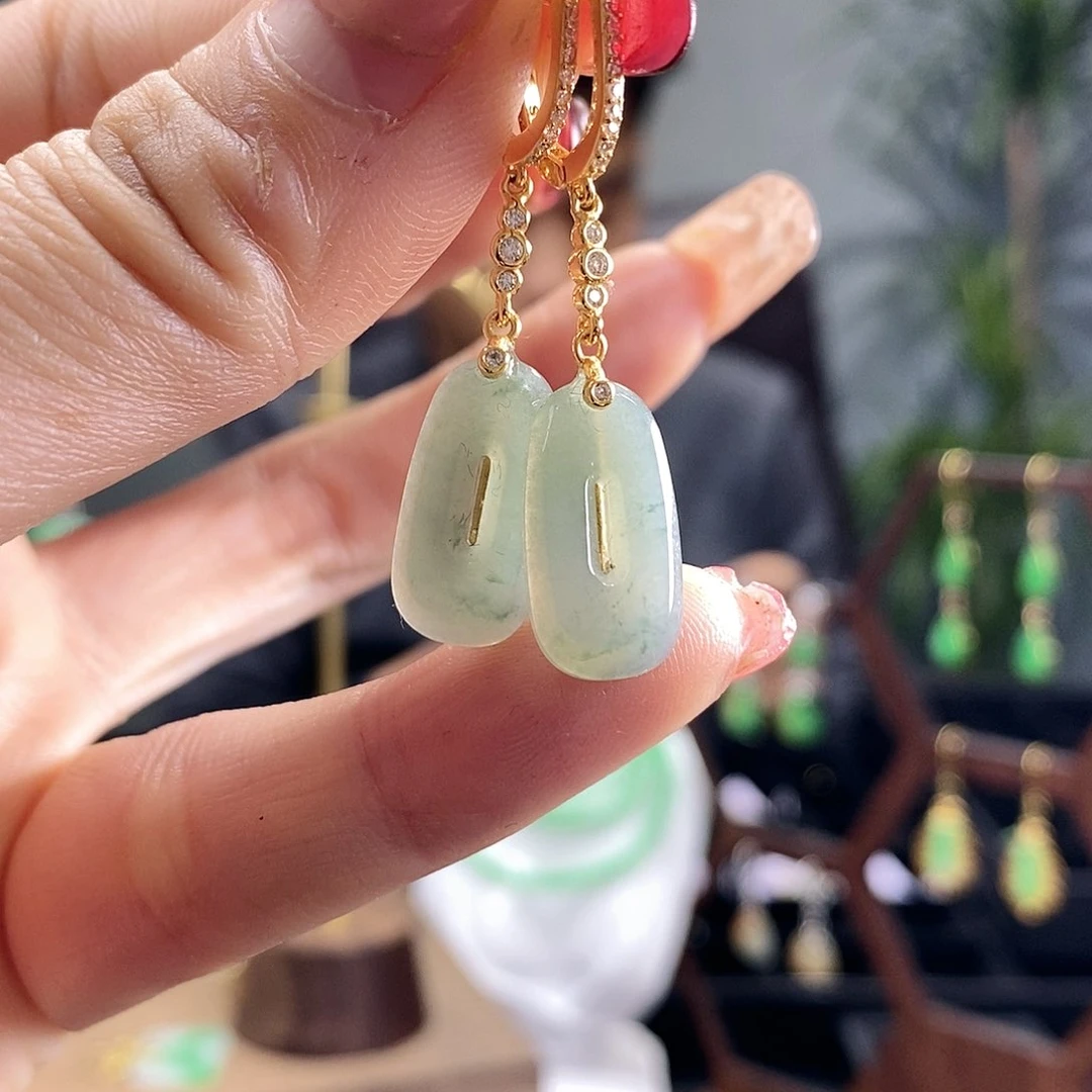 翡翠耳饰银S925镶嵌翡翠