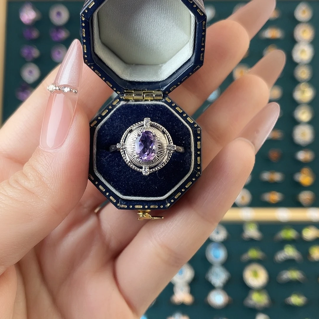 紫晶银S925镶嵌戒指复古款戒指