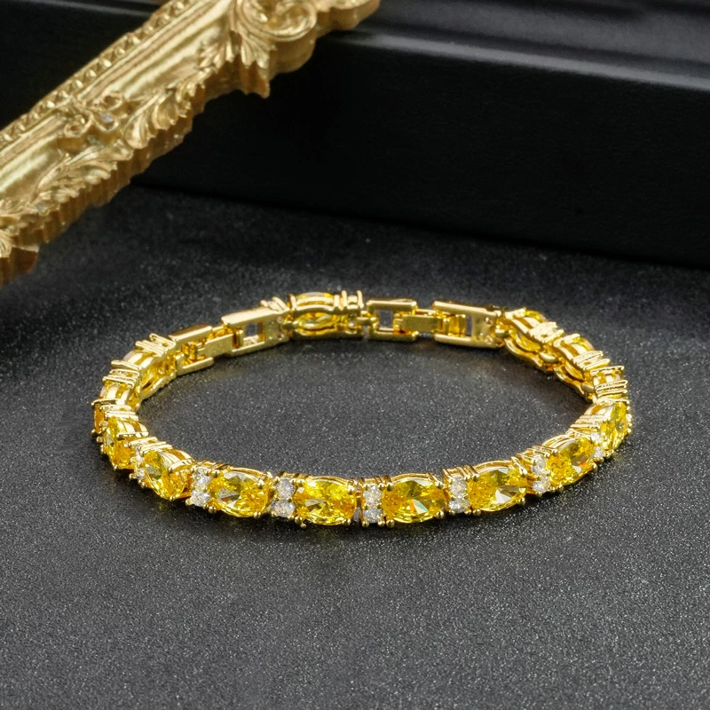 铜合金合成锆石手链 铜合金合成立方氧化锆黄色手链饰品轻奢首饰