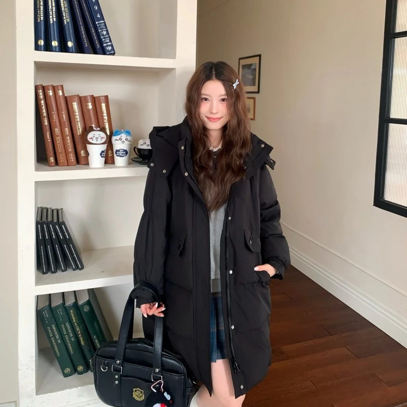 冰淇淋与鲸 原创jk制服外套学院风保暖连帽大口袋中长款羽绒服冬