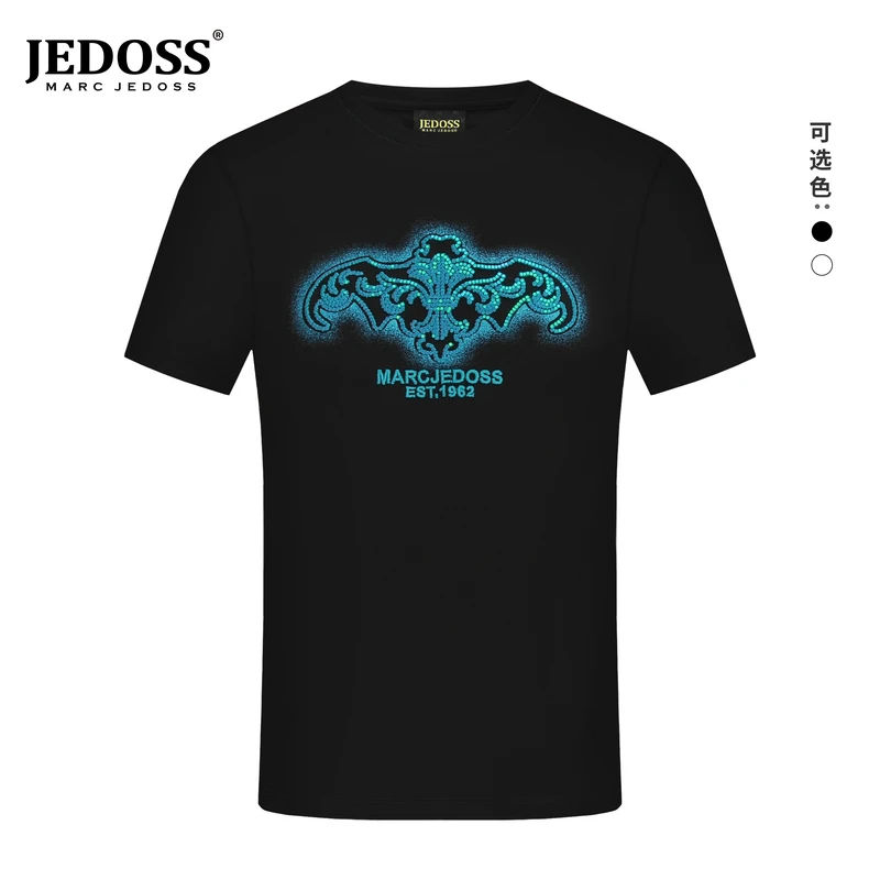 JEDOSS/爵迪斯新款男装男款鸢尾花珠片刺绣胶印休闲短袖T恤AS051