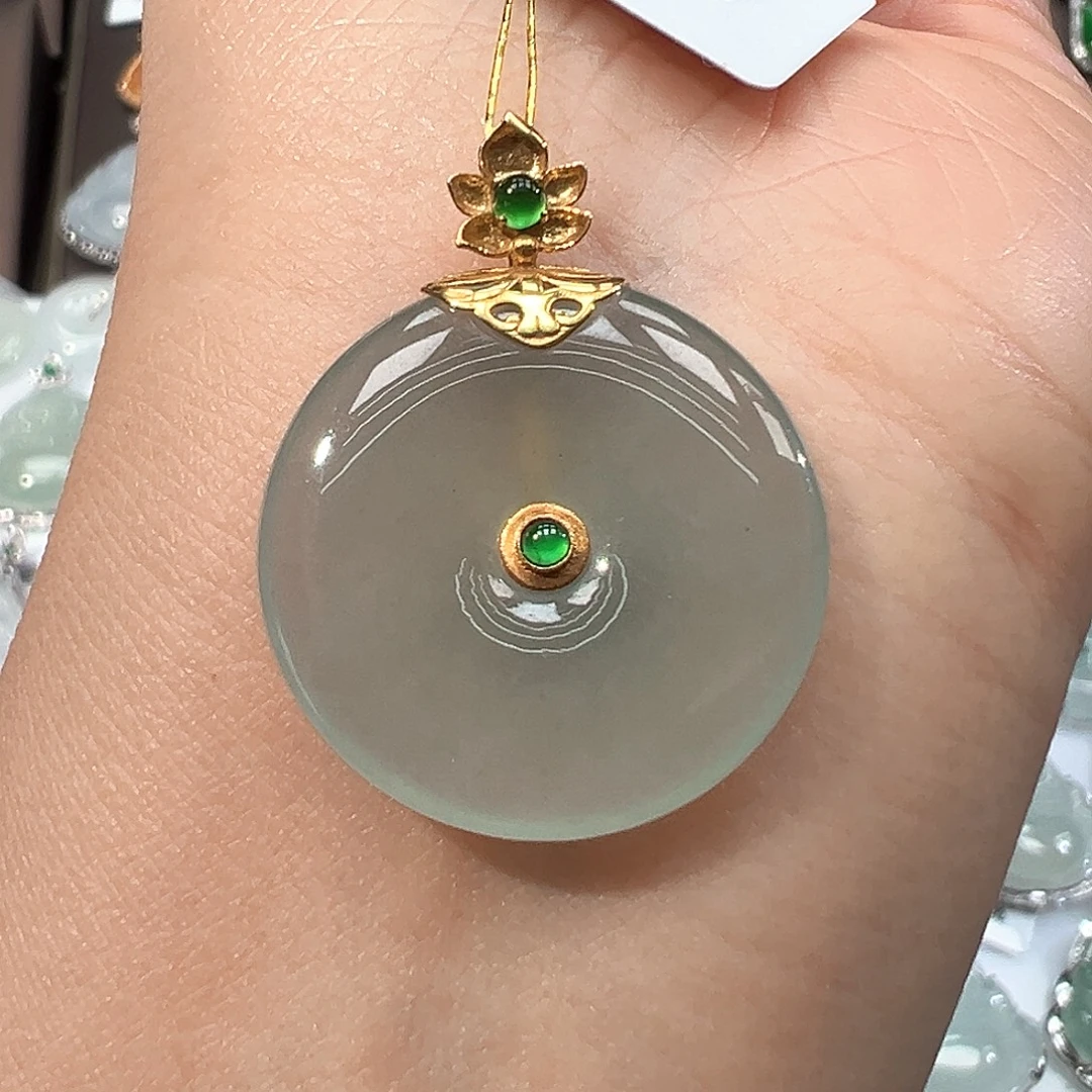 翡翠18K金镶嵌吊坠(不含链)A97