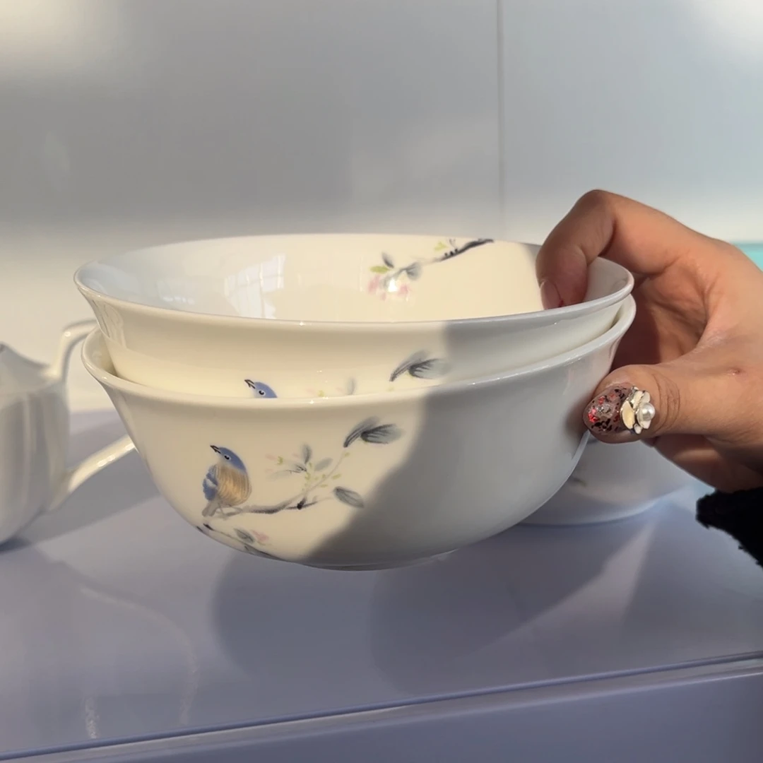 瓷片春风和雀6寸面碗2只