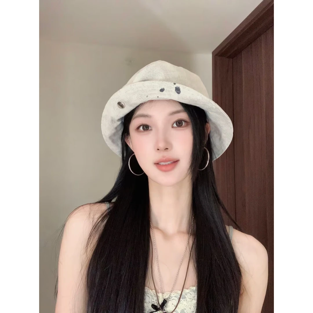 GN日系复古小众设计点点涂鸦褶皱渔夫帽女春秋休闲百搭显脸小盆帽