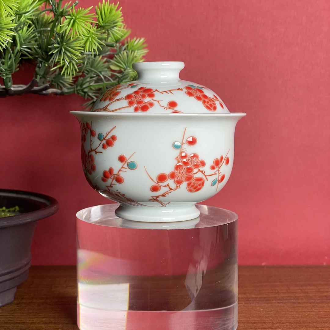 立勤堂 红绿彩落花流水盖碗 LQ425