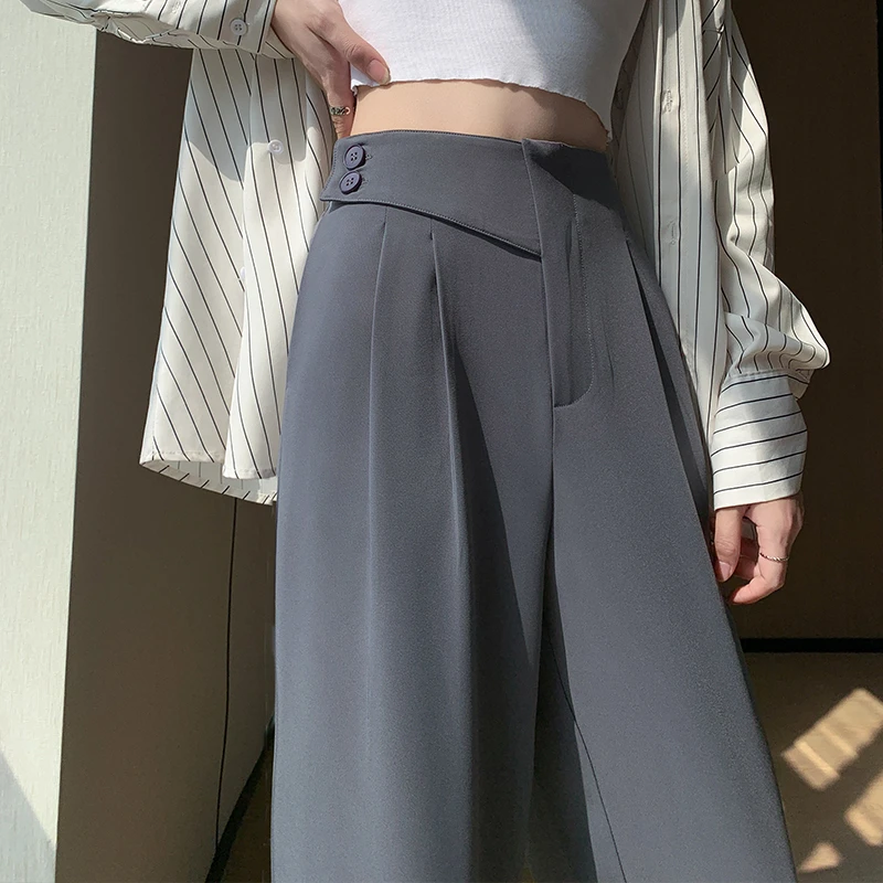 2025春季新款阔腿裤女高腰薄款裤子垂感黑色春夏窄版直筒裤西装裤