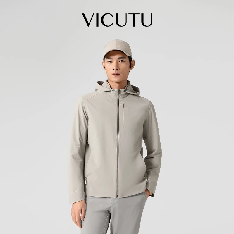 威可多男士夹克舒弹亲肤连帽商务休闲春季外套男舒适透气外套软壳