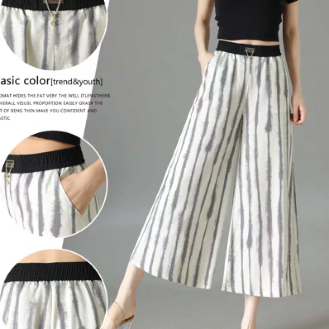 6801#-02【裤长82】女士夏季高腰宽松垂感八分休闲阔腿裙裤