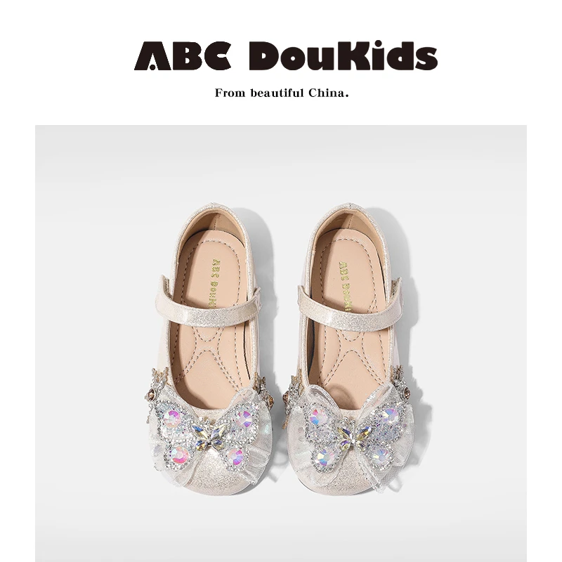 ABC Doukids2025春秋季新款水钻蝴蝶结魔术贴儿童公主宝宝水钻鞋