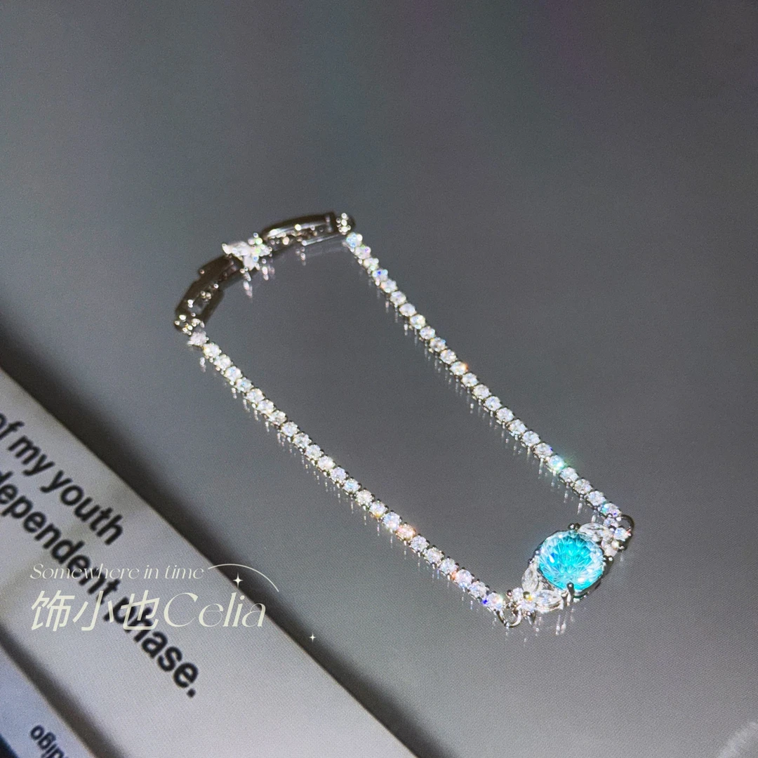 合金锆石手链 【托帕烟花】璀璨蝴蝶烟花切手链首饰蓝色饰品小众