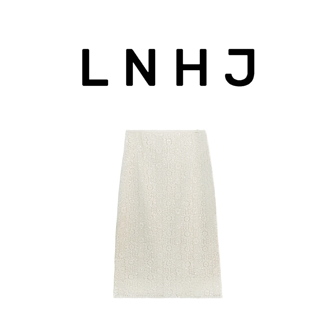 （反季不退换）【LNHJ】春日心迹 时尚钩花亮片后开叉半身裙