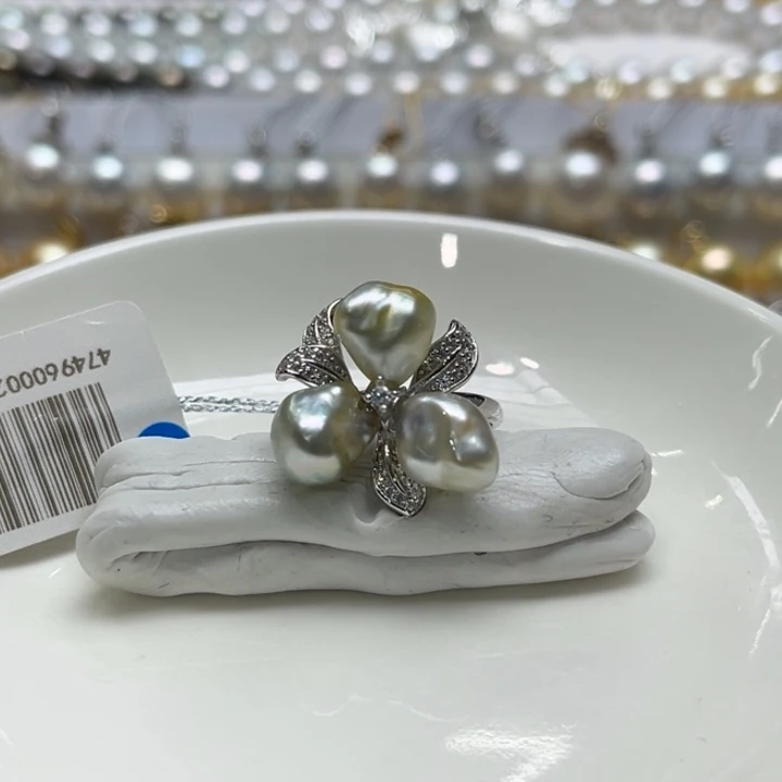 银S925镶嵌戒指海水珍珠Keshi 123号