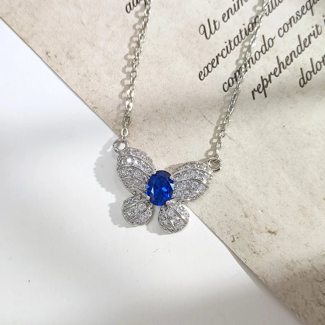 铜合金项链 WHLM-008208【蓝蝶凝辉】项链气质小众百搭轻奢