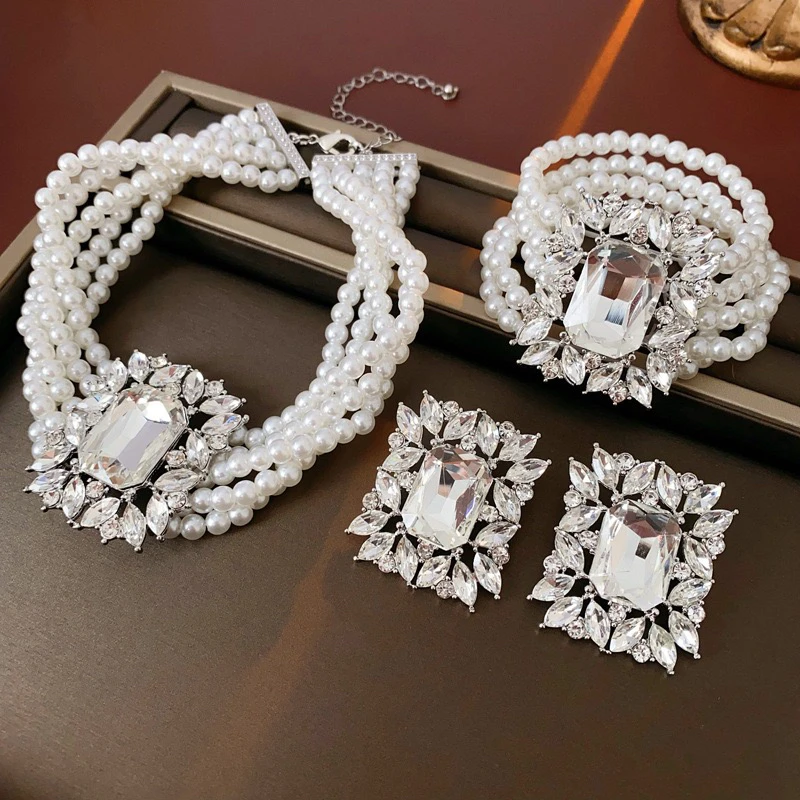 铜项链 精品/镶钻几何串珠颈链轻奢设计感多层项链时尚高级感套装