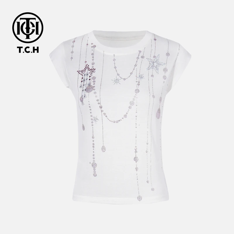 TCH私服烫钻工艺时尚百搭休闲设计白色背心女T75B03E5022轻奢tch
