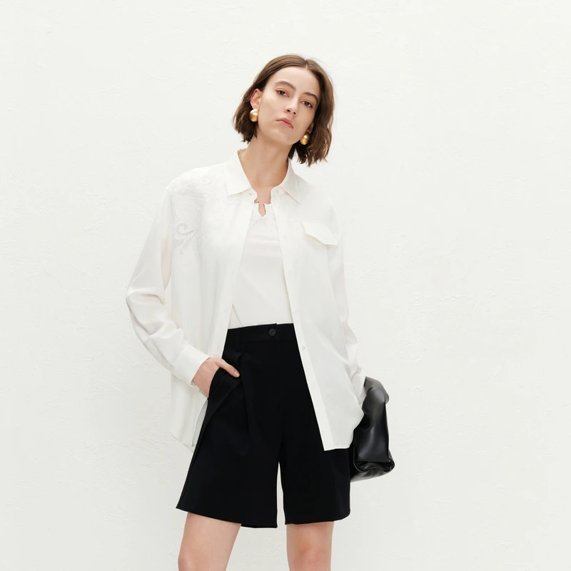 HPLY荷比俪24夏季新女廓形蕾丝质感衬衫HYE24630313