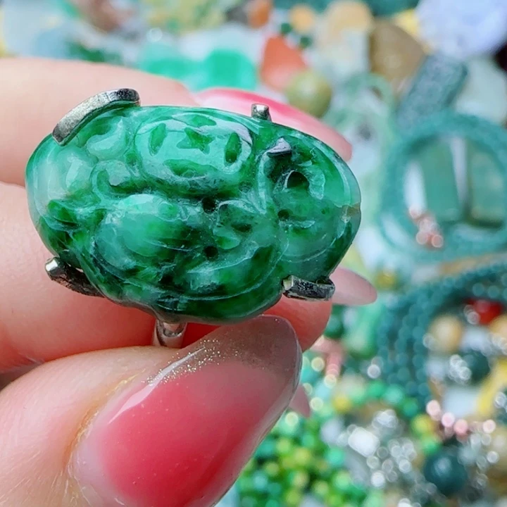 翡翠戒指银S925镶嵌天然A货81