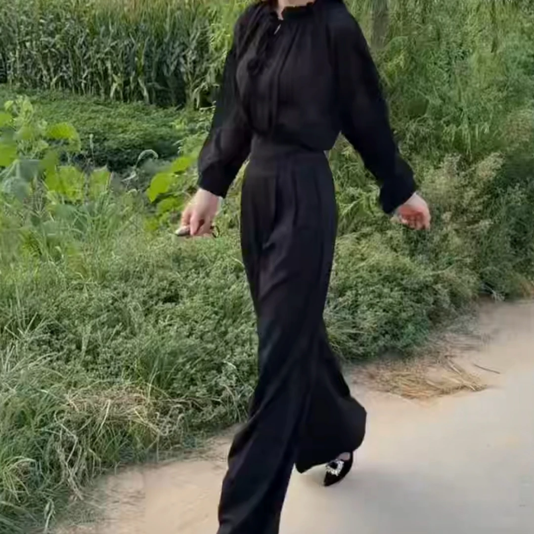 春秋法式小众时尚气质高腰显瘦直筒裤衬衫女装