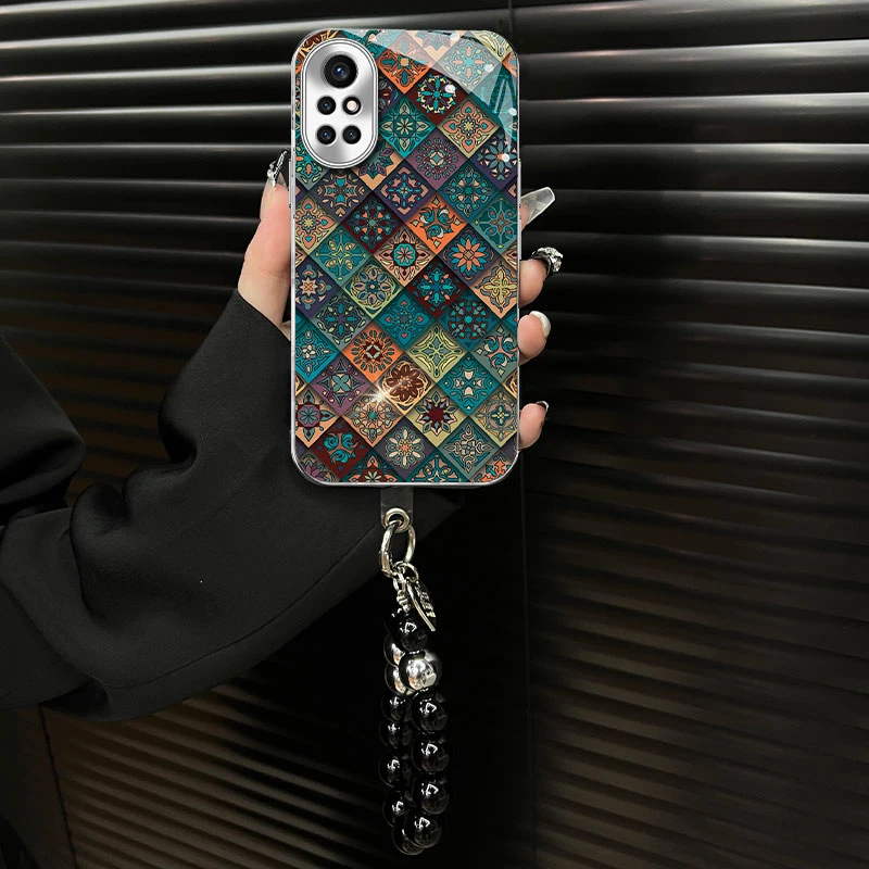 适用【华为nova8pro】玻璃壳五彩图腾ins风网红创意个性手机壳女款