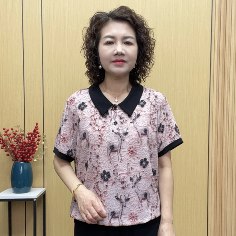 2025夏季短袖百搭气质显瘦时尚新款洋气减龄宽松女士薄款妈妈装