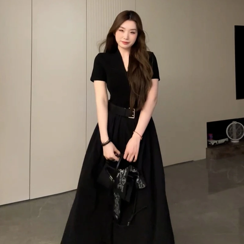 法式赫本风黑色连衣裙子女夏季2025新爆款收腰显瘦气质高级感长裙