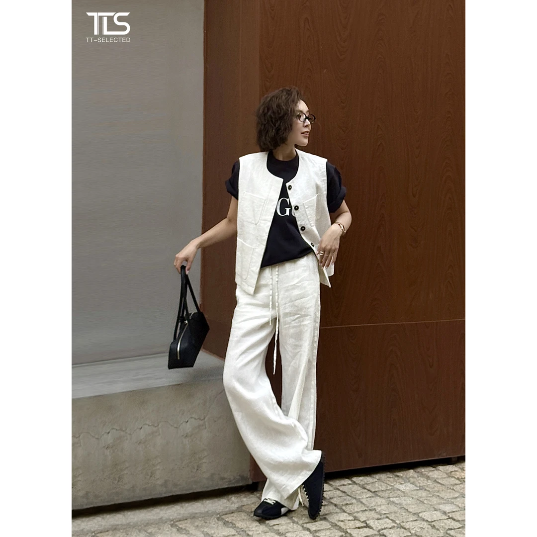 TT【白马甲】亚麻100%无袖高级感文艺休闲时尚背心马甲1528