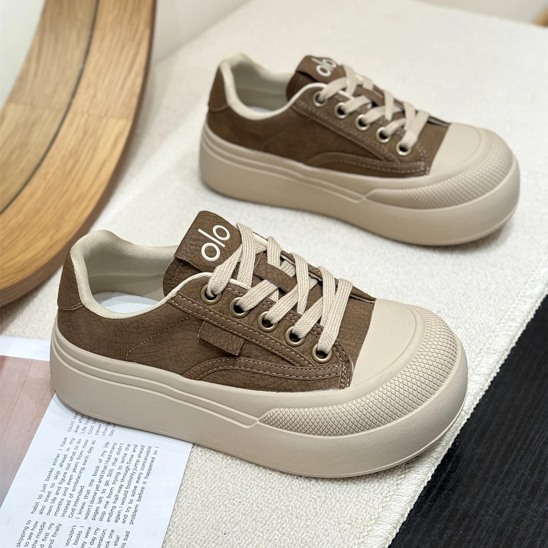 真皮松糕做旧丑萌爆款小白鞋女2025新款秋季厚底森系复古学院板鞋