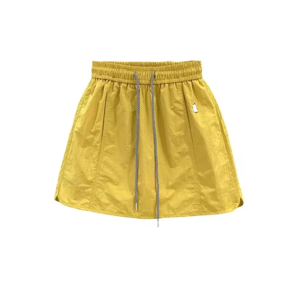 短裙薄款成人极简风X型半身裙宽松高腰显瘦纯色百褶百搭松紧腰